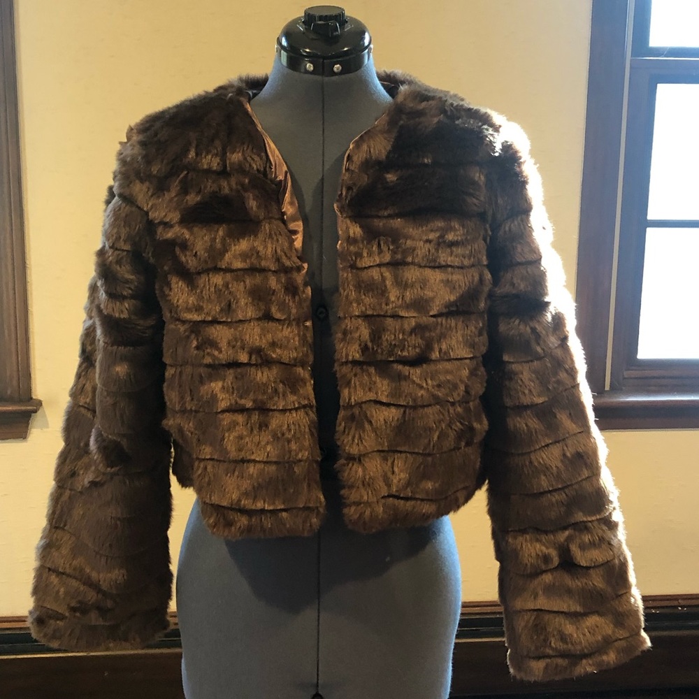 Dark brown faux fur jacket. New with tags